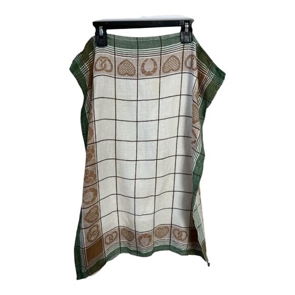 Set of 3 Vintage European Linen Blend Tea Towels – Blue, Brown & Green Check wit - Picture 3 of 6